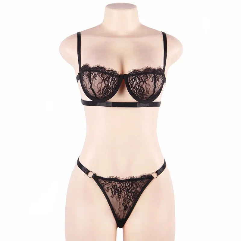 Conjunto de Sutiã e Calcinha Renda Transparente Lingerie